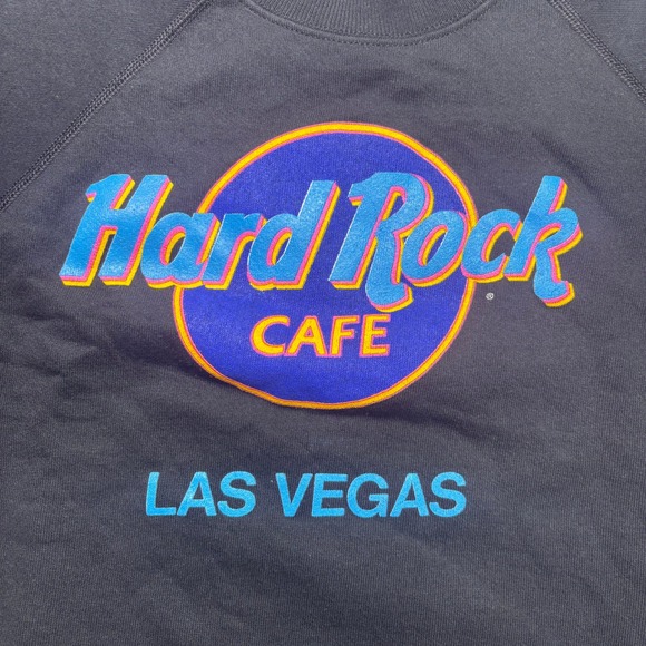 Vintage Hard Rock Cafe Las Vegas Sweatshirt Hanes Black Raglan Large Made in USA - Picture 3 of 7